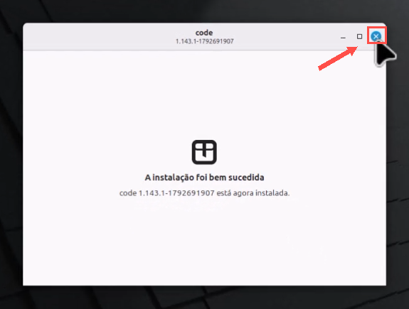 confirmação de instalação bem-sucedida do VS Code