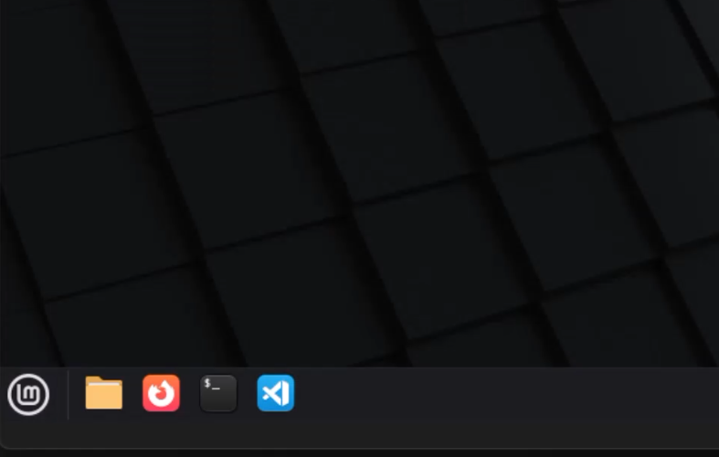 painel do Mint mostrando o ícone fixado do VS Code