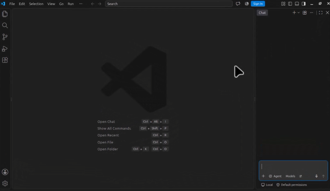 janela inicial do Visual Studio Code