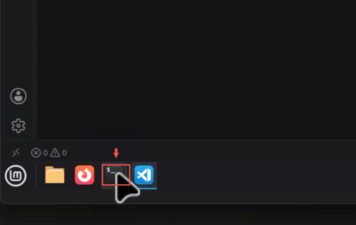 painel inferior do Mint com o Terminal indicado