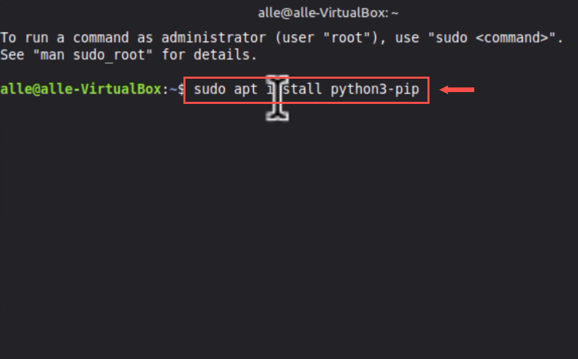 terminal com o comando sudo apt install python3-pip