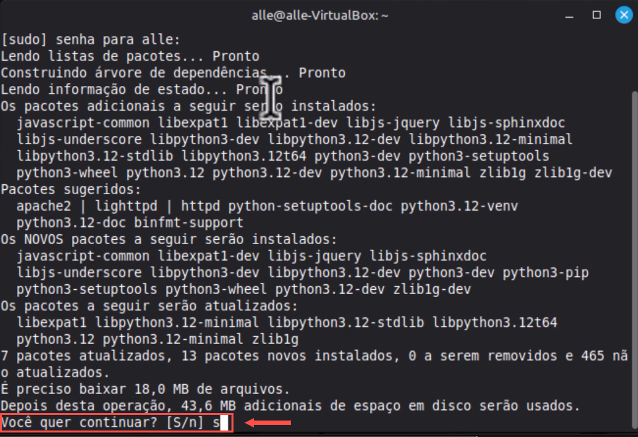 terminal pedindo confirmação para instalar python3-pip