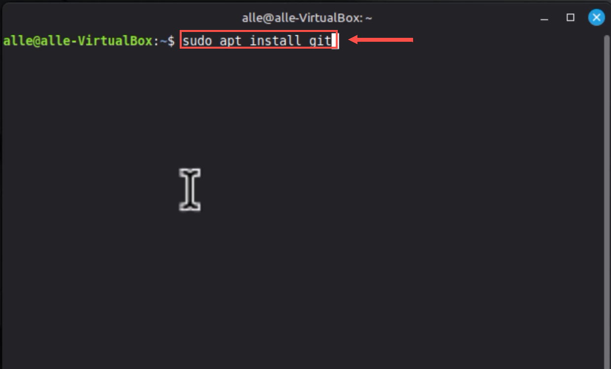 terminal com o comando sudo apt install git