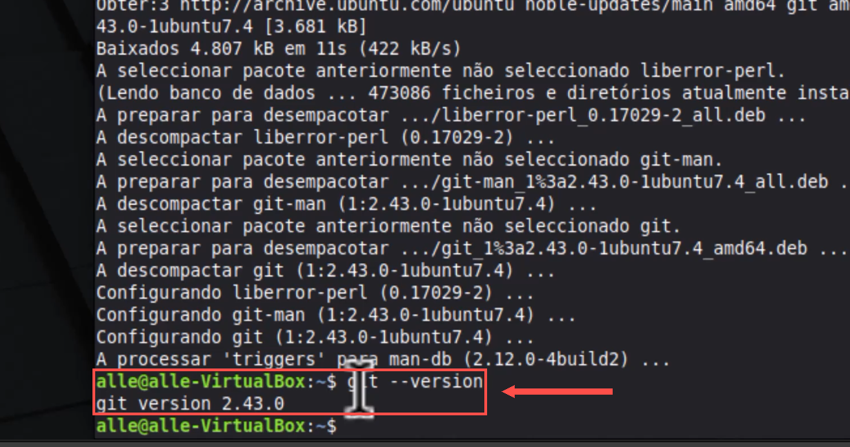 terminal com a saída de git --version